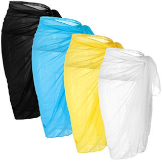 Ayliss Womens Swimwear Chiffon Cover up Solid Color Printed Beach Sarong Swimsuit Wrap Skirt Bathing Bikini (#7 Mixed 4 Colors)