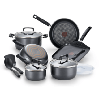 T-fal Signature 12 Pcs Cookware Set, Titanium Nonstick, Grey