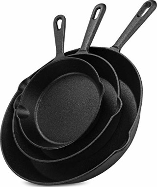 Utopia Kitchen Pre-Seasoned 3-Piece Cast Iron Skillet Set
