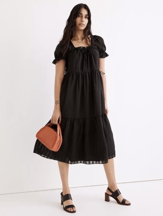 Square-Neck Tiered Midi Dress