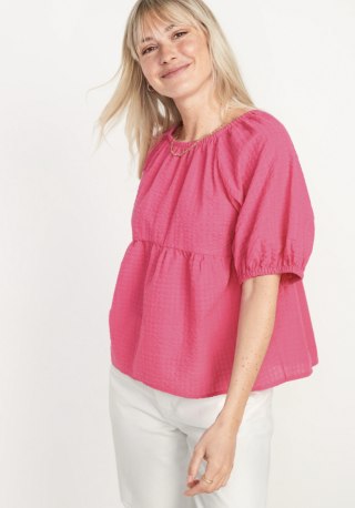 Puff-Sleeve Babydoll Swing Blouse