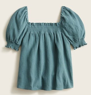 Square-Neck Puff-Sleeve Soft Gauze Top