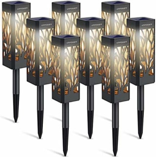 URPOWER Solar Lights Outdoor, Upgraded Solar Garden Lights with Bigger Solar Panel &amp; Longer Working Time Solar Pathway Lights IP65 Waterproof Landscape Lights Auto ON/OFF for Yard (Warm White, 8 Pack)