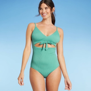 Target Shore Ribbed Tie Front Cut Out One Piece Swimsuit