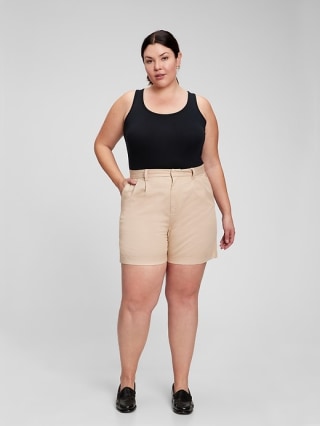 High Rise Pleated Khaki Shorts with Washwell