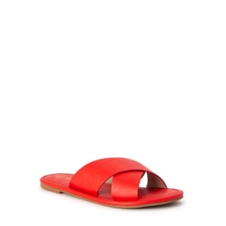 Women's Faux Leather Crossband Slide Sandals