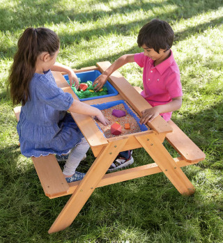 Wooden 2-in-1 Picnic Table Sensory Play Station