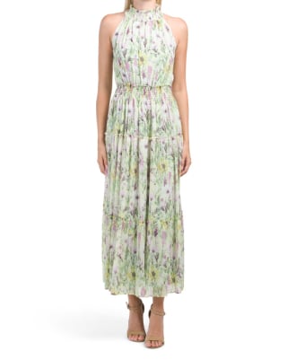 Chiffon Tired Floral Halter Maxi Dress