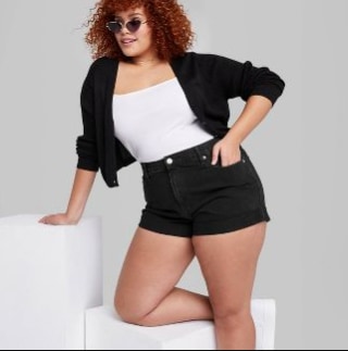 Super-High Rise Rolled Cuff Mom Jean Shorts