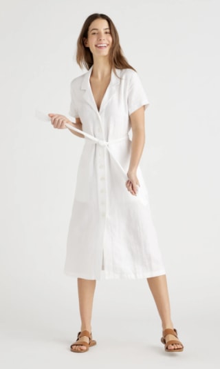 100% European Linen Button Front Dress
