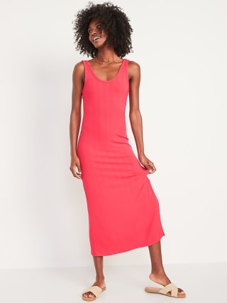 Fitted Sleeveless Rib-Knit Midi