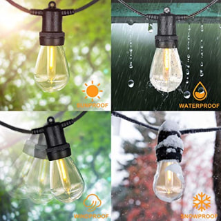 48FT LED Outdoor String Light, Waterproof Outdoor Patio LED Lights with Shatterproof Dimmable S14 Bulbs UL Listed Heavy-Duty Outdoor String Lights, Vintage Patio Lights for Wedding Party