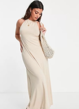 Petite Gathered Neck Maxi Dress