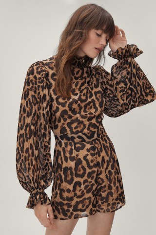 Leopard High Neck Flippy Romper