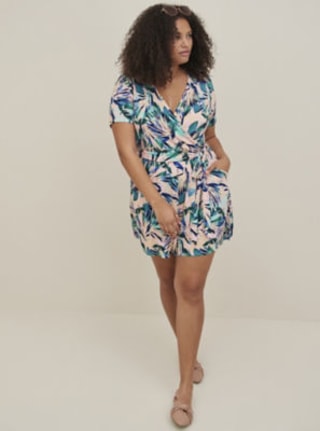 Surplice Culotte Romper - Super Soft Palms Pink