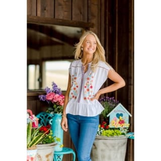 The Pioneer Woman Embroidered Ruffle Hem Blouse