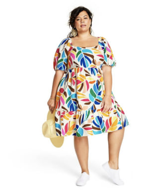 Women's Botanical Print Puff Sleeve Mini Dress