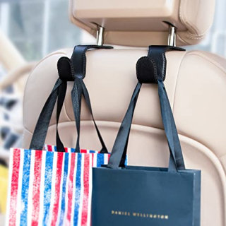 Car Hooks for Purses and Bags, 2 PCS Car Seat Hooks for Grocery Bag, Metal Car Purse Holder Covered by Leather