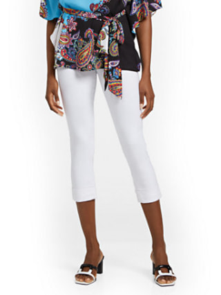 Petite Whitney High-Waisted Tummy Control Pull-On Slim-Leg Cuffed Capri Pant - Optic White