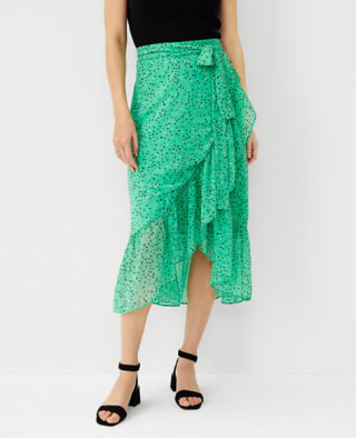 Petite Flecked Flounce Wrap Midi Skirt