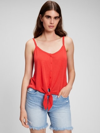 Linen Blend Buttoned Tie-Front Cami