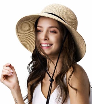 FURTALK Womens Wide Brim Sun Hat with Wind Lanyard UPF Summer Straw Sun Hats for Women