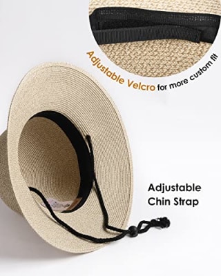 FURTALK Womens Wide Brim Sun Hat with Wind Lanyard UPF Summer Straw Sun Hats for Women