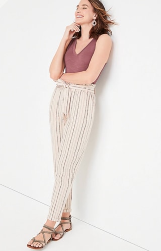 Paper Bag Tie Waist Linen Pant