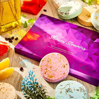 Cleverfy Aromatherapy Shower Steamers - Variety Pack of 6 Shower Bombs with Essential Oils. Self Care and Relaxation Shower Steamer for Women and Men. Purple Set