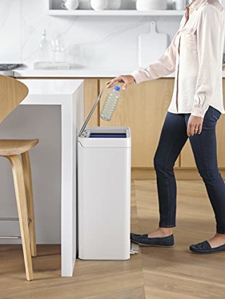 Kohler 20956-STW Step Trash Can, 11 Gallon Dual Compartment, White with Stainless Steel