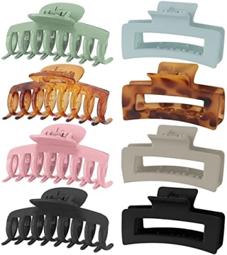 8 Colors Lolalet Strong Hold Hair Claw Clips, 2 Styles Nonslip Medium Large Jaw Clip for Women and Girls, 4 Square Matte and 4 Bright Acrylic Hair Clamps for Thick Thin Fine Long Hair -Style A