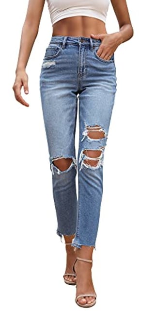 OFLUCK Women Stretch Ripped High Waisted Jeans
