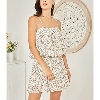 Exlura Womens Spaghetti Strap Pleated Short Jumpsuit Sleeveless Flowy Playsuit Rompers