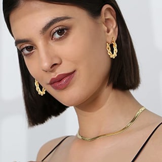 Wowshow Twisted Gold Hoop Earrings for Women Chunky Gold Hoops 14K Gold Plated Lightweight Hoops Earrings for Girls Gift 30mm