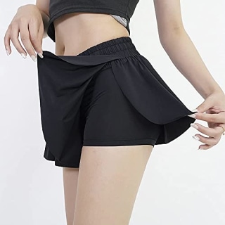 luogongzi 2 in 1 Flowy Running Shorts for Women Gym Yoga Athletic Workout Hiking Preppy Clothes Spandex Comfy Lounge Sweat Skirt Casual Summer (S, Black)