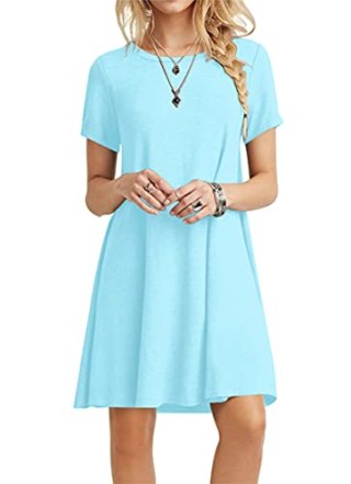 POPYOUNG Women's 2022 Summer Casual Tshirt Dresses Swing Beach Dress Medium, Feather Fl White