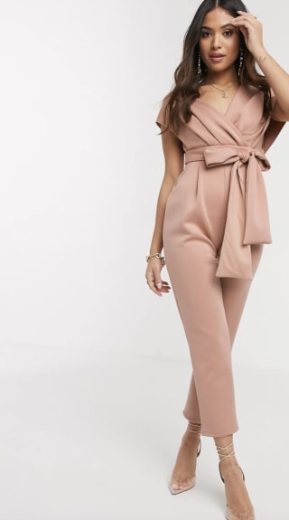 Petite Fallen Shoulder Scuba Jumpsuit