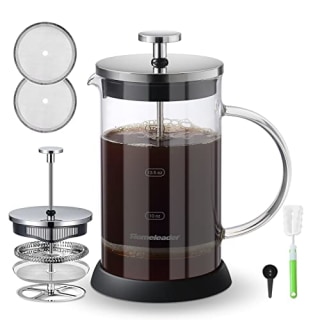 Homeleader French Press Coffee Maker, 21oz French Press with Borosilicate Glass and Non-slip Silicone Base, Coffee Press for Home, Camping and Office, Easy to Clean and Durable Heat Resistant, Silver