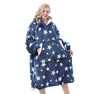 Wearable Blanket Sweatshirt for Women &amp; Men, Uttermara Sherpa Hoodie Blanket with Deep Front Pocket, Super Warm and Cozy Wearable Hoodie Blanket, Oversized Sweatshirt Size Fits All, Blue Star