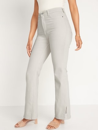Higher High-Rise Off-White Side-Split Flare Jeans