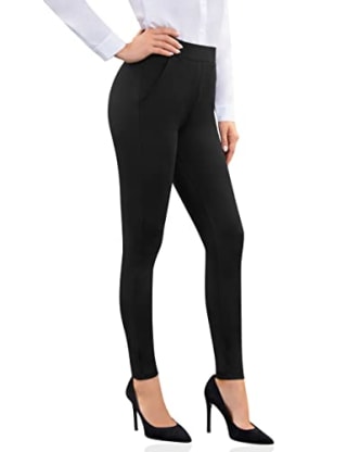 PMIYS Yoga Dress Pants for Women Stretch Pull On Skinny Leg Work Pants with Pockets Medium Black