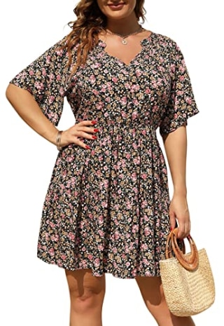 Nemidor Plus Size Floral Swing Dress