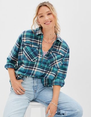 AE Oversized Quarter Zip Flannel