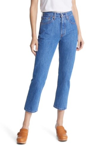 Levi's 501 High Waist Raw Crop Straight Leg Jeans