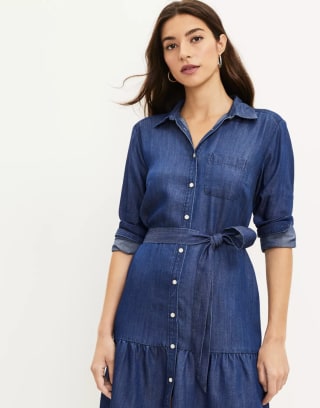 Chambray Flounce Shirtdress