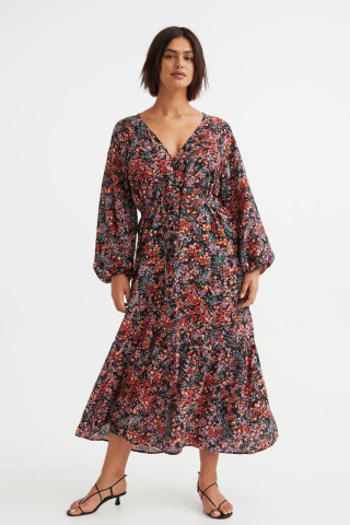 H&amp;M Tie-Belt Balloon-sleeved Dress