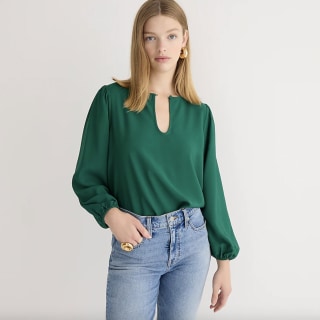 Puff-Sleeve Satin-Back Crepe Top