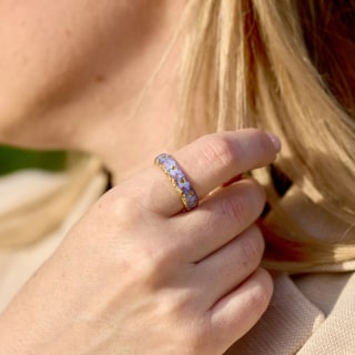 Forget-Me-Not Ring - Floral Band With Light Blue Flowers and Gold/Silver/Copper Flakes - Resin Jewelry - Faceted Ring with Tiny Flowers