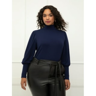 ELOQUII Elements Women's Plus Size Balloon Sleeve Tee With Mock Neck