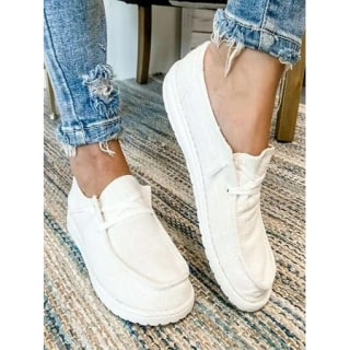 Zodanni Womens Canvas Loafers-Anti Slip Ladies Casual Flat Lace Up Walking Sneakers